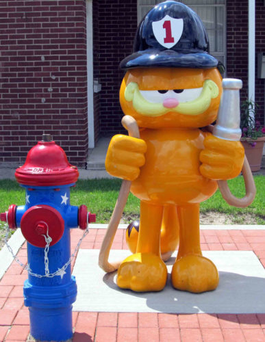 Firefighter Garfield, Garfield Trail, Garfield the Cat Statues, Garfield Statues, Follow The Fat Cat, Jonesboro Indiana