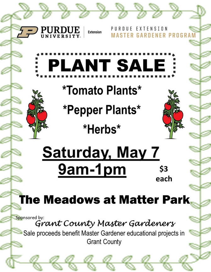 Grant County Indiana, Master Gardeners Grant County, Purdue Extenstion-Grant County, Matter Park, Plant Sale, Master Gardener